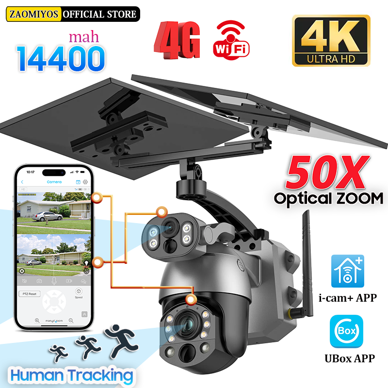 Smart Home Outdoor Camera - Caméra solaire 4K 50X ZOOM 10MP