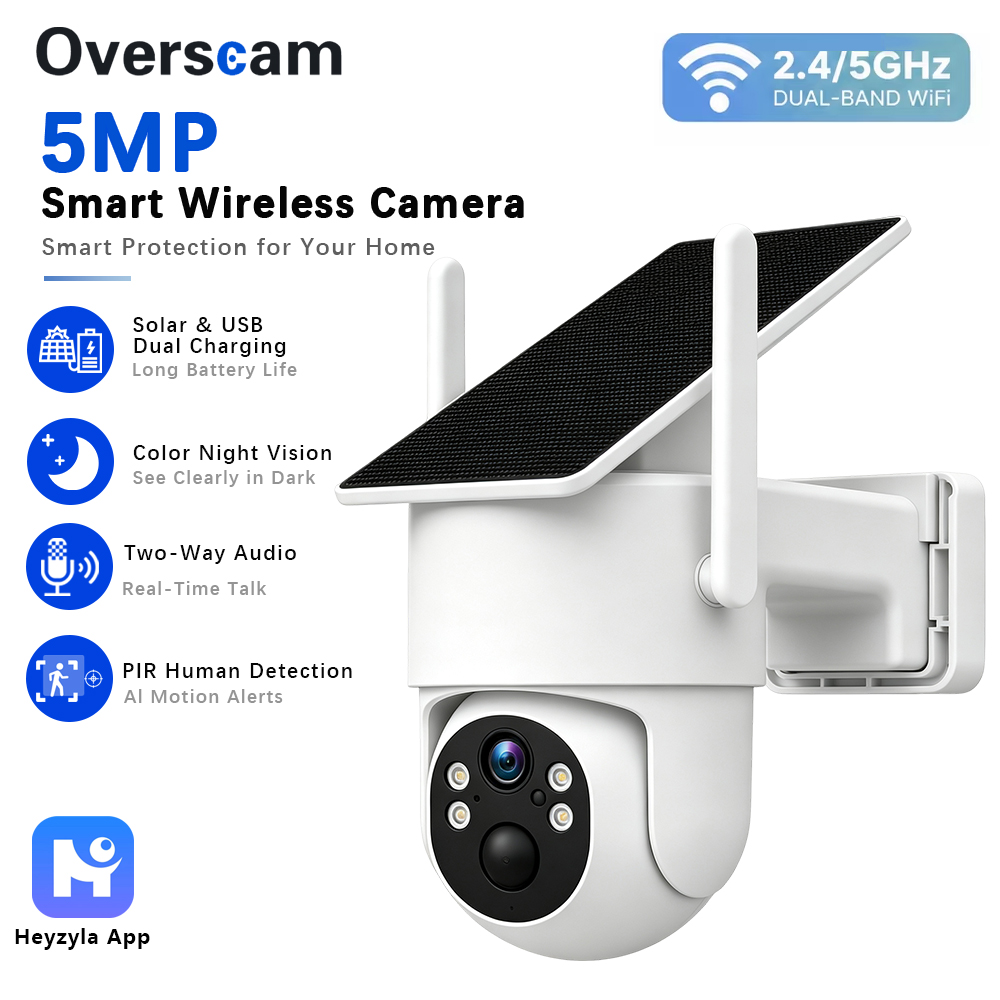 Smart Home Outdoor Camera - Caméra PTZ solaire 5MP pour surveillance