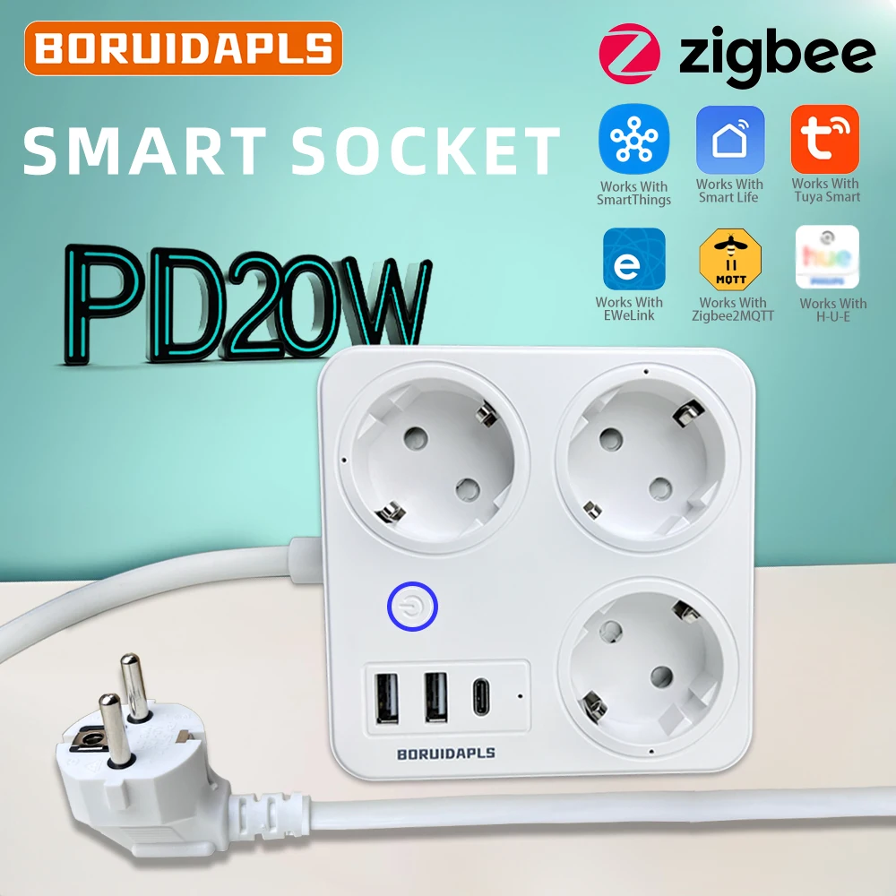 Smart Power Strip - BORUIDAPLS ZigBee EU Multiprise Intelligente PD20W